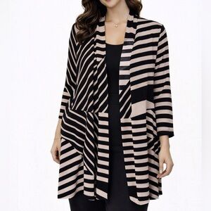 ✨Joseph Ribkoff Geometric Stripe Open-Front Cardigan Black/Taupe Size 10